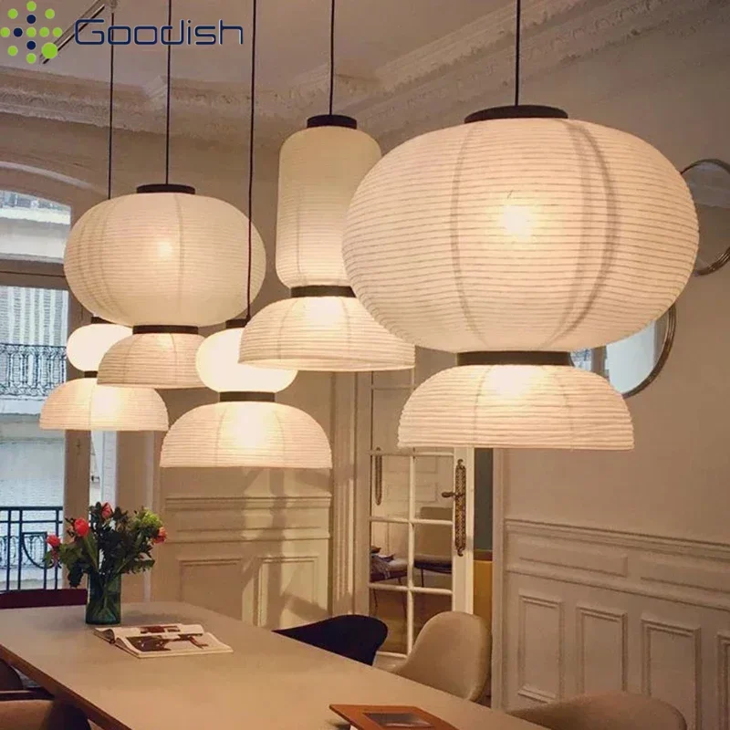 Mittelalterliche Bauhaus Kreative Reispapier-Käfig-Laterne LED-Pendelleuchten Modische Lampen für Wohnzimmer Heimdekoration Kronleuchter