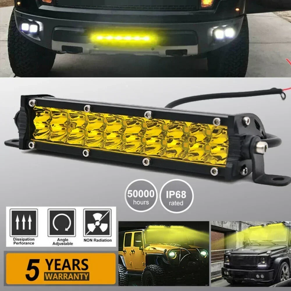 LED-Lichtleiste, Arbeitsleuchte, DC 9–32 V, neues LED-Nebelscheinwerfer, Gelb, hohe Qualität, 7 Zoll, IP68, 60 W, LED-Arbeitsleuchte für LKW, Jeep