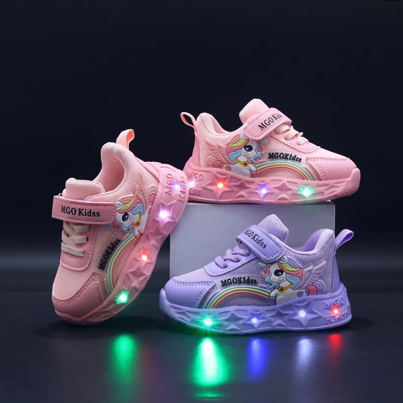 MGO KIDSS Nouveaux Modèles Printemps-Automne Chaussures Lumineuses pour Enfants Chaussures Lumineuses pour Enfants Chaussures de Princesse Happy Pony Chaussures d