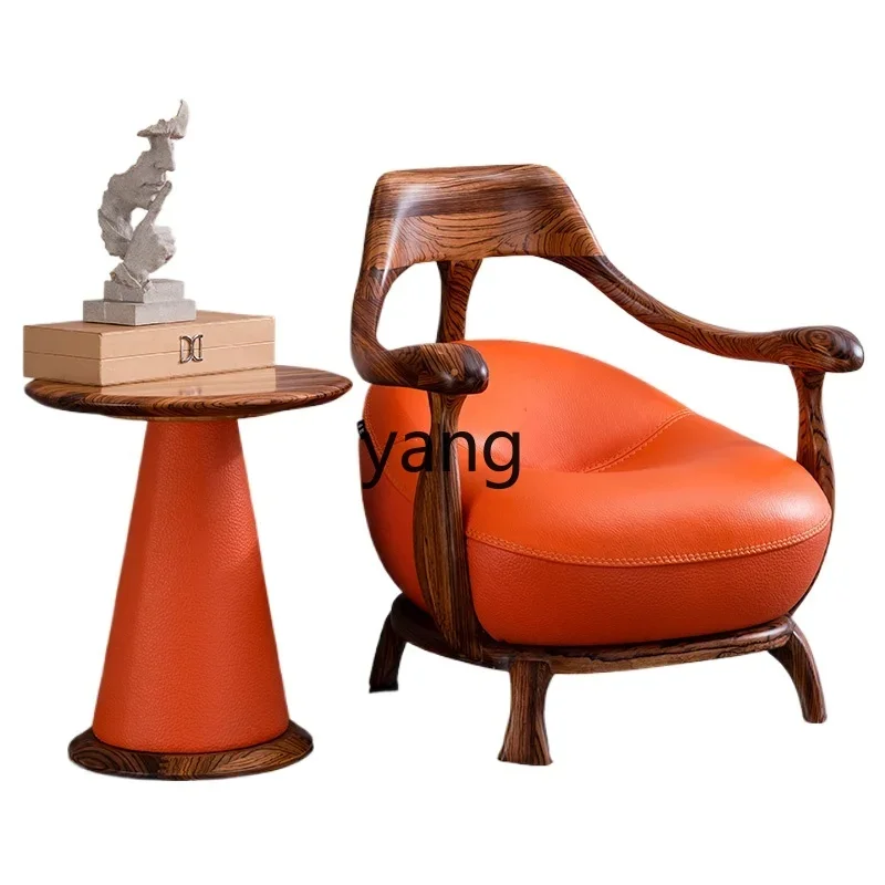 LTT Neuer Chinesischer Stil Freizeitstuhl Massivholz Leder-Sessel Wohnzimmer Einfaches Einzelsofa