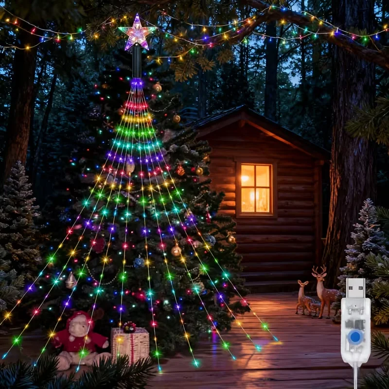 USB-Weihnachts-Hängeleuchten, 8-Modus-Blinklichter mit Farbwechsel, LED-Lichterketten für Innen- und Außenbereich, für Balkon, Garten