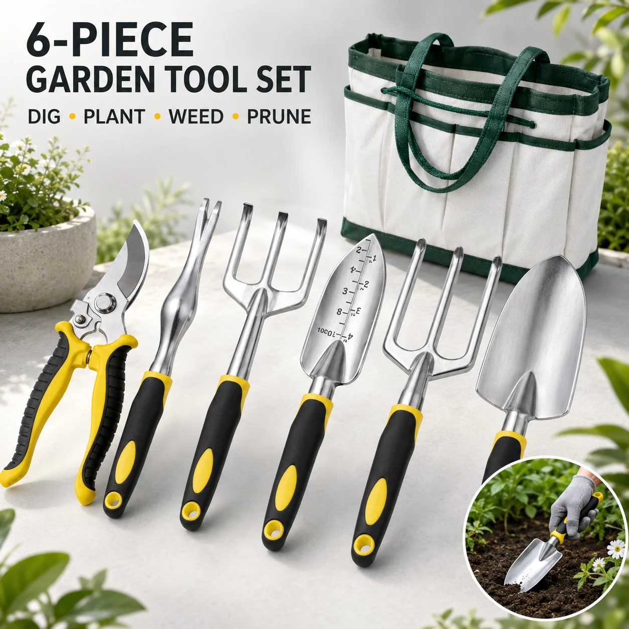 Outils de jardinage : pelle à main, râteau, cultivateur, désherbeur avec manche ergonomique pour jardin, pelouse, terres agricoles, transplantation, jardinage, bonsaï