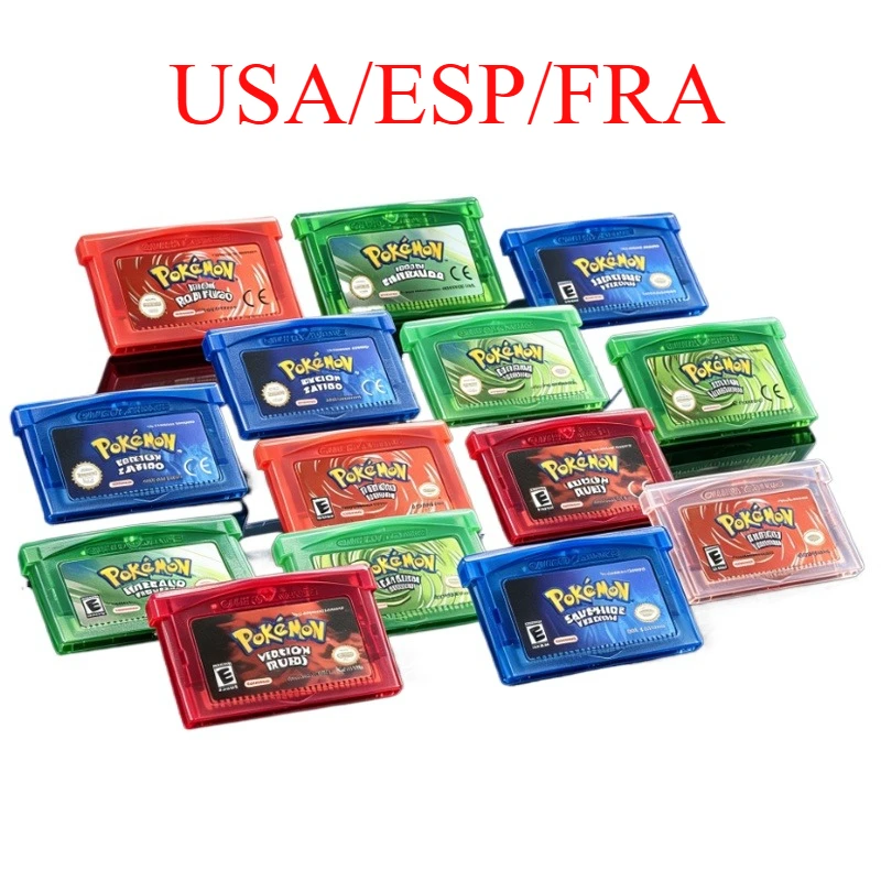 Multi-language Pokémon Series Emerald FireRed Leafgreen Ruby Sapphire 5 Versions GBA Game in Box for 32 Bit Video Game Cartridge