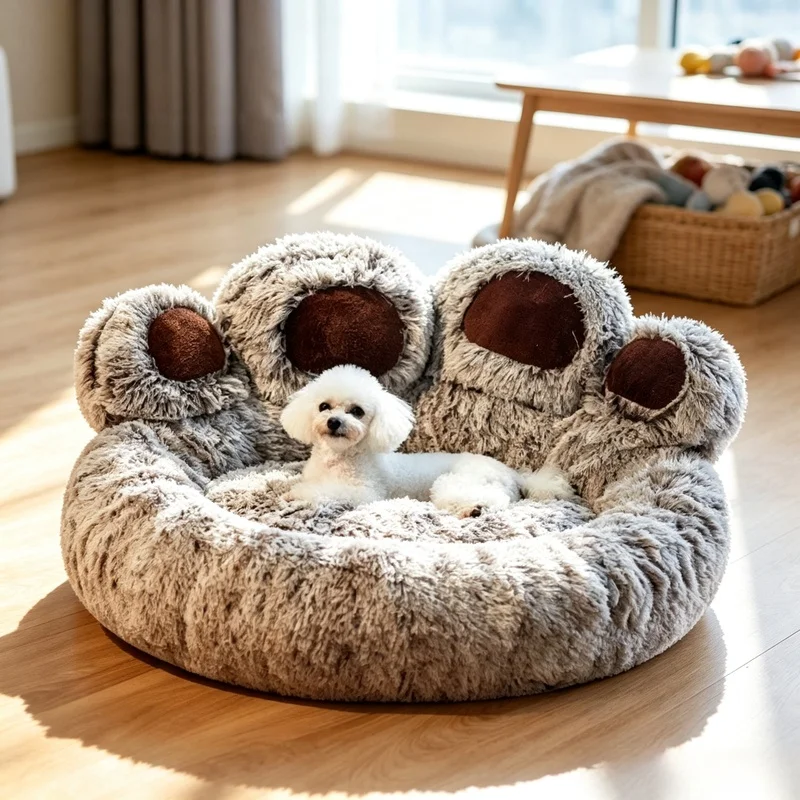 Niedliches Bärenpfoten-Haustier-Sofabett, Weiches Flauschiges Gemütliches Schlafkissen für Kleine, Mittlere und Große Hunde und Katzen