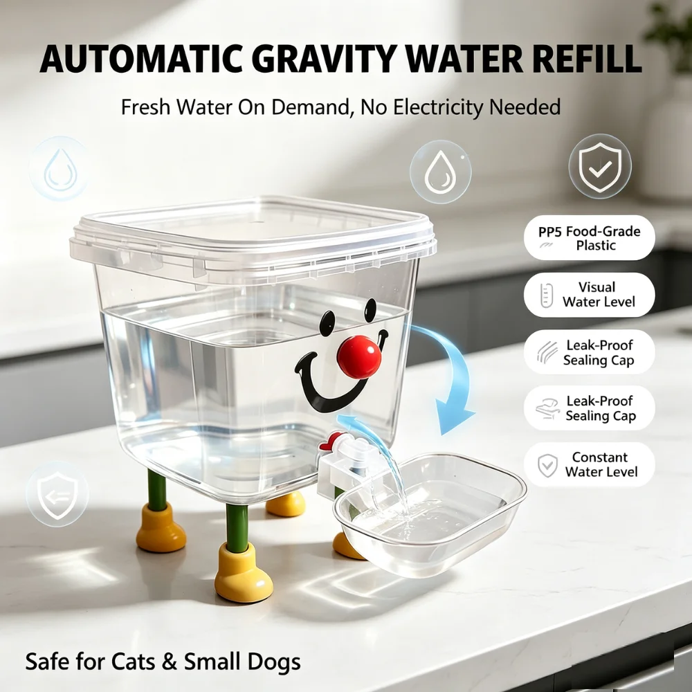 3L Schwerkraft-Haustier-Wasserspender Große Kapazität Auslaufsicherer Transparenter Tank Automatische Nachfüllschüssel für Hund Katze Zuhause Innenbereich