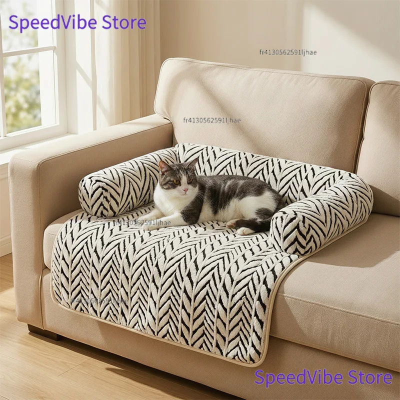 Haustier-Sofabett-Matte mit Seitenpolstern, Weiche Flauschige Couch-Schutzmatte, Rutschfeste Hunde- und Katzenbett-Schlafunterlage für Kleine und Mittelgroße Haustiere