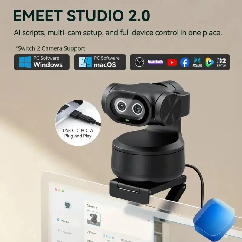 Webcam HD 4K, caméra à contrôle gestuel avec suivi automatique par IA, webcam à capteur autofocus 1080P 60fps pour diffusion en direct OBS PC portable