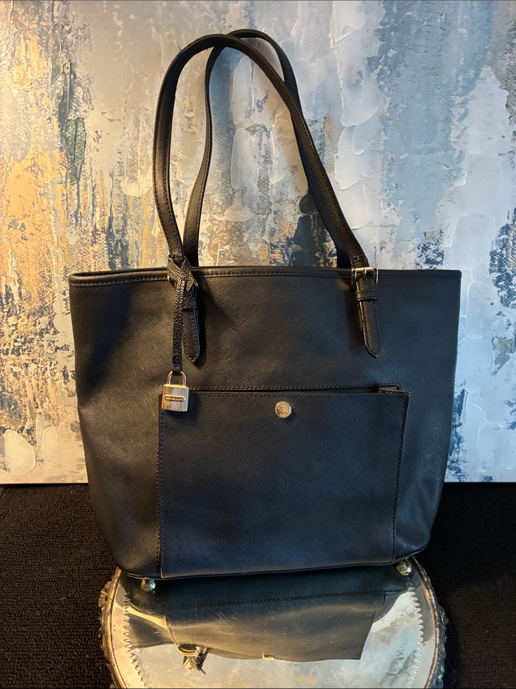 Michael Kors Bags | Genuine Leather Mk Classic Black Women's Tote Bag - Sleek Carry All Laptop Bag | Color: Black | Size: 15 W X 11 H X 5 D