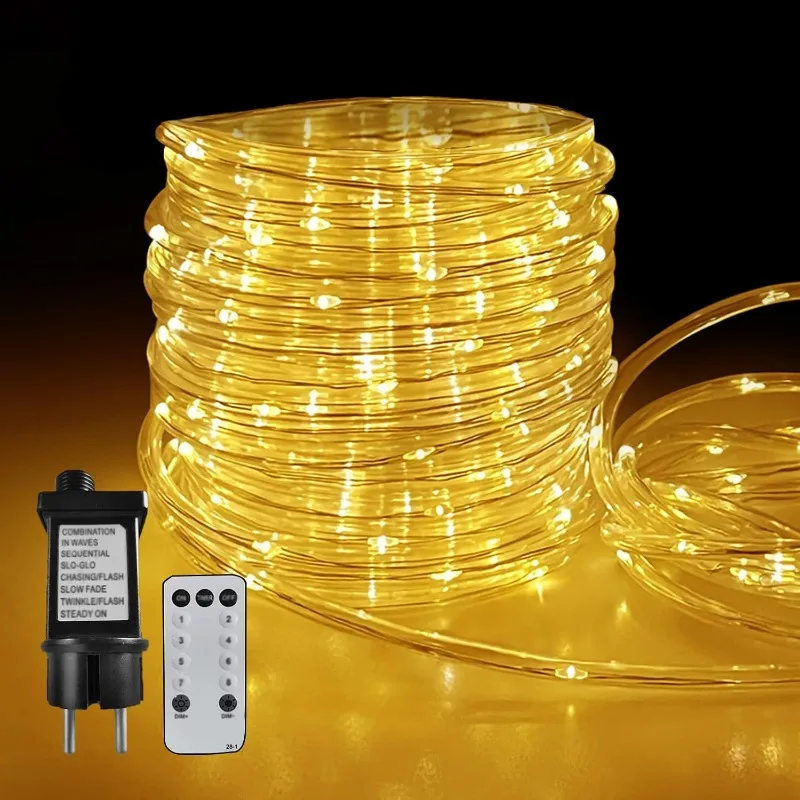 FANSIR 20M 200-LED-Lichtschlauch mit Fernbedienung, Lichterkette, 8 Modi, dimmbar, IP44 wasserdichter Lichtschlauch, LED-Schlauch für Innen- und Außendekoration, Weihnachten, Party, Hochzeit (Warmweiß)