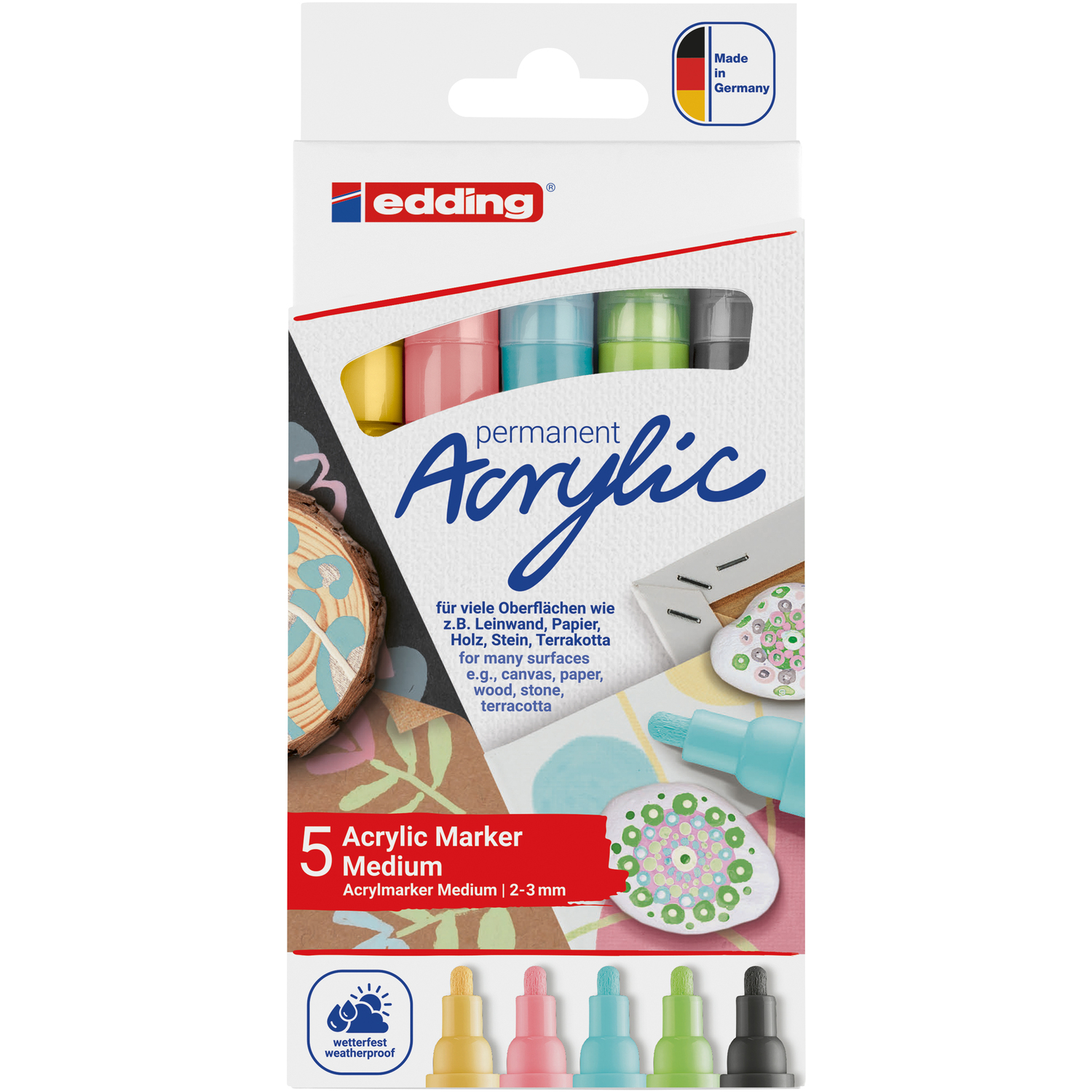 edding Lot de marqueurs acryliques "medium", pastel, 5 feutres