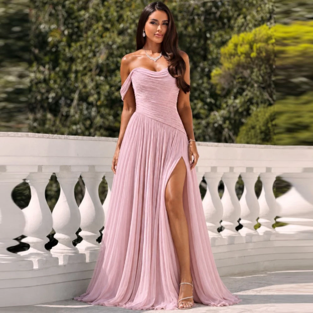2026 New Elegant Off the Shoulder Evening Dress Temperament High Split Customized Party Dresses Fashion Chiffon Prom Gown