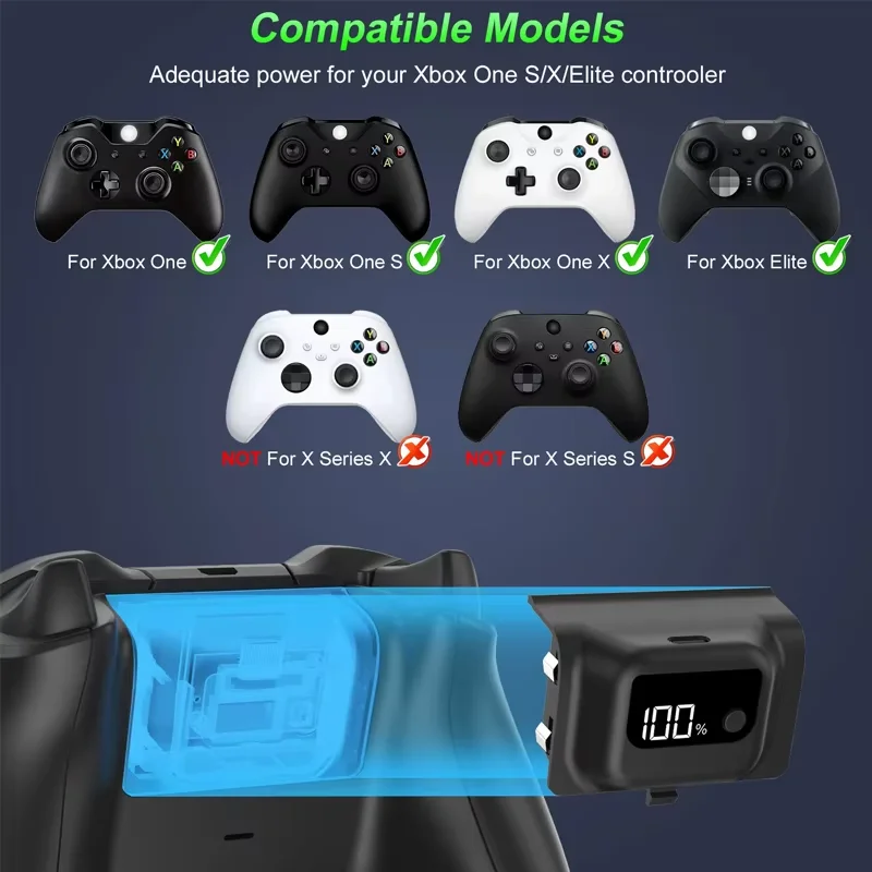 For Xbox X/S/One/Elite 1200mAh Wireless Controller Lithium Battery Kit With Digital Display For Xbox X/S/One/Elite