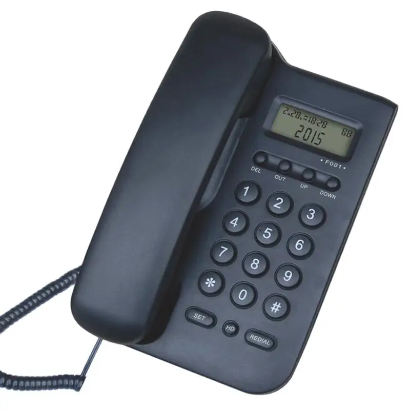 Corded Telephone Desktop Wall Hanging Landline Telephone with Caller ID, Adjustable Display Brightness, for Home Office, Black
