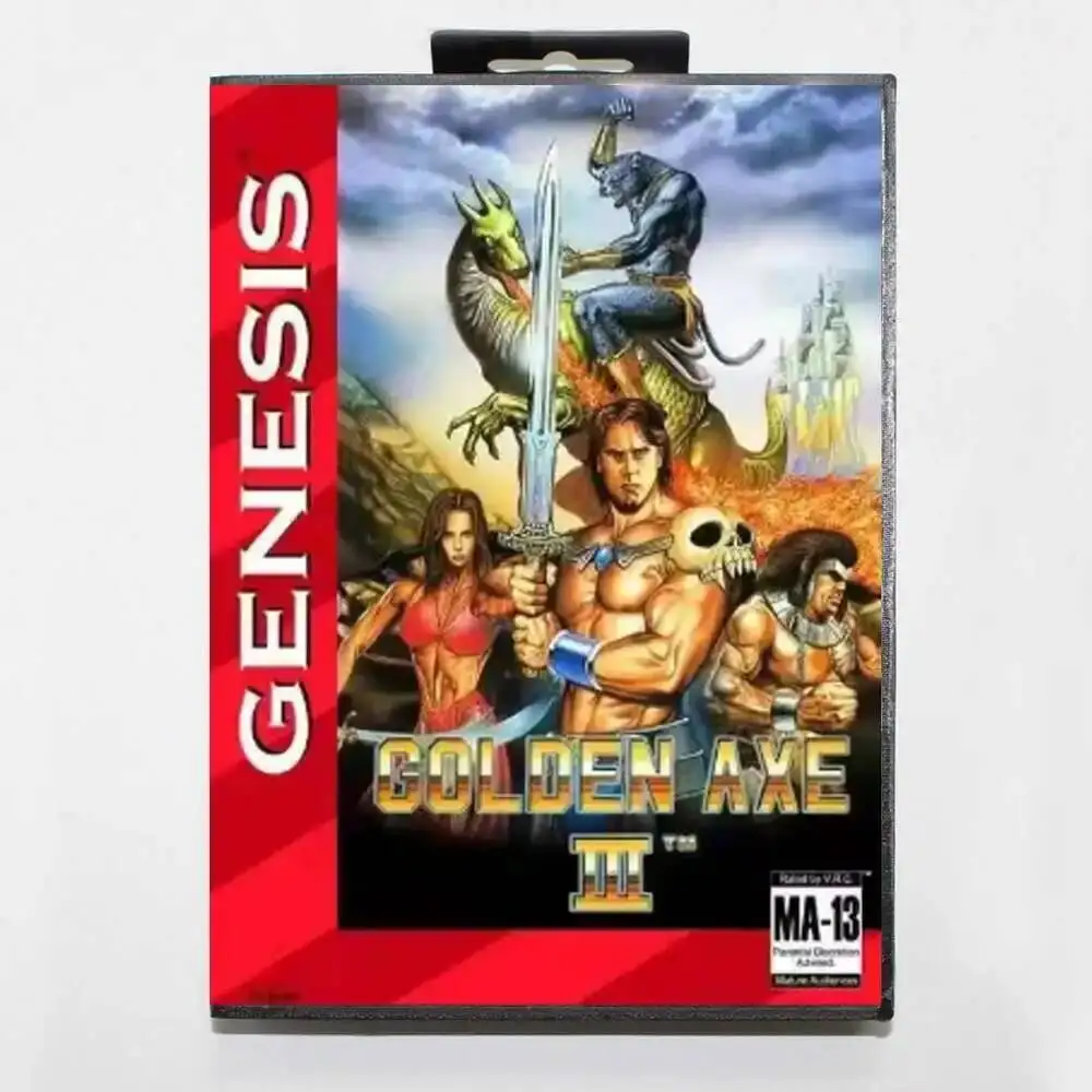Golden Axe III MD Game Card 16 Bit USA Cover for Sega Megadrive Genesis Video Game Console Cartridge