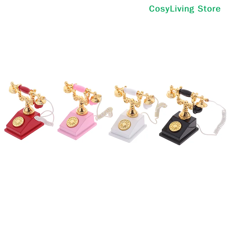 1Pc Miniature Phone Model Retro Rotary Telephone For 1:12 Desktop Decoration