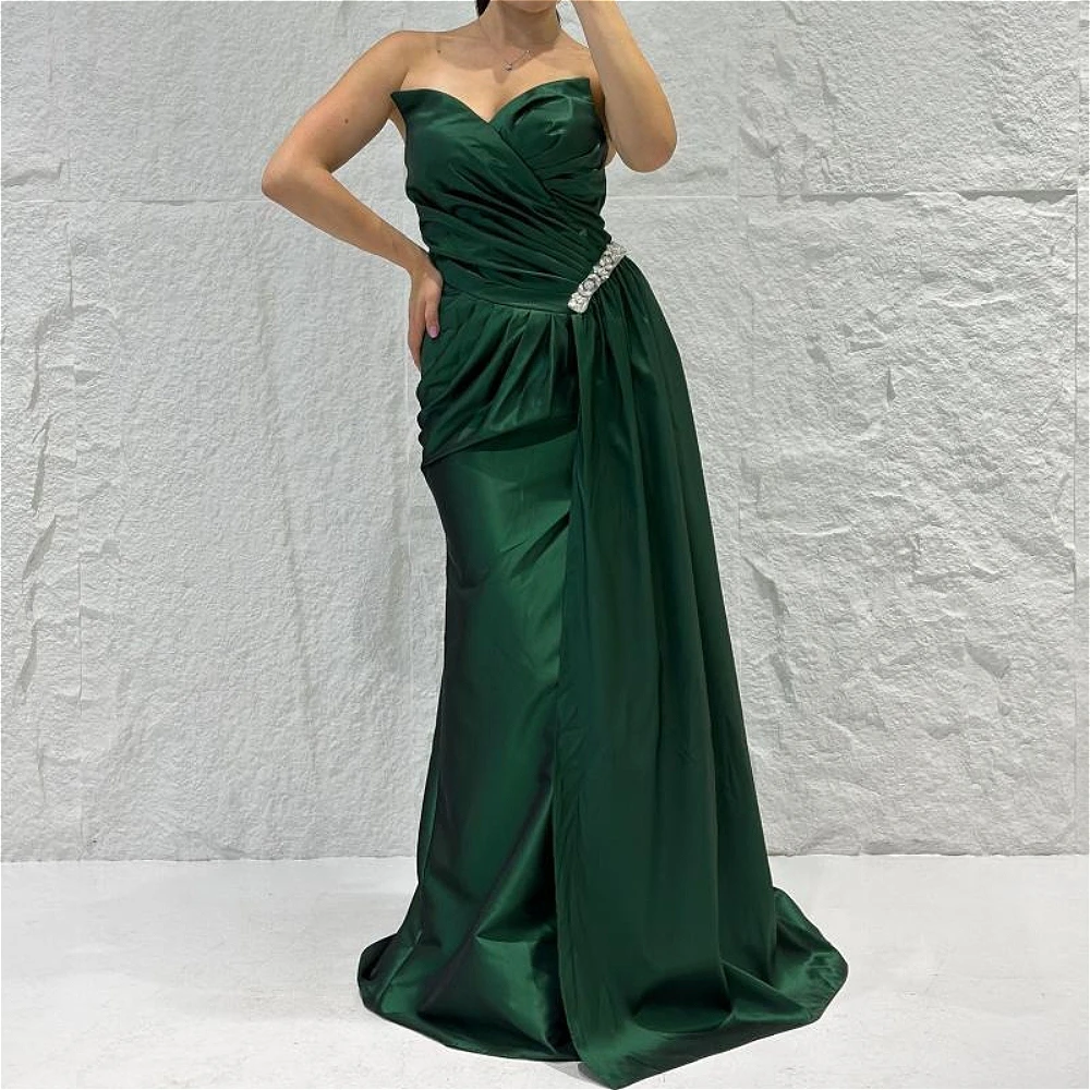 Customized Mermaid Evening Dress Strapless Twist Front Ruched Satin Side Rhinestone Belt Floor Length Elegant Formal Prom Gown