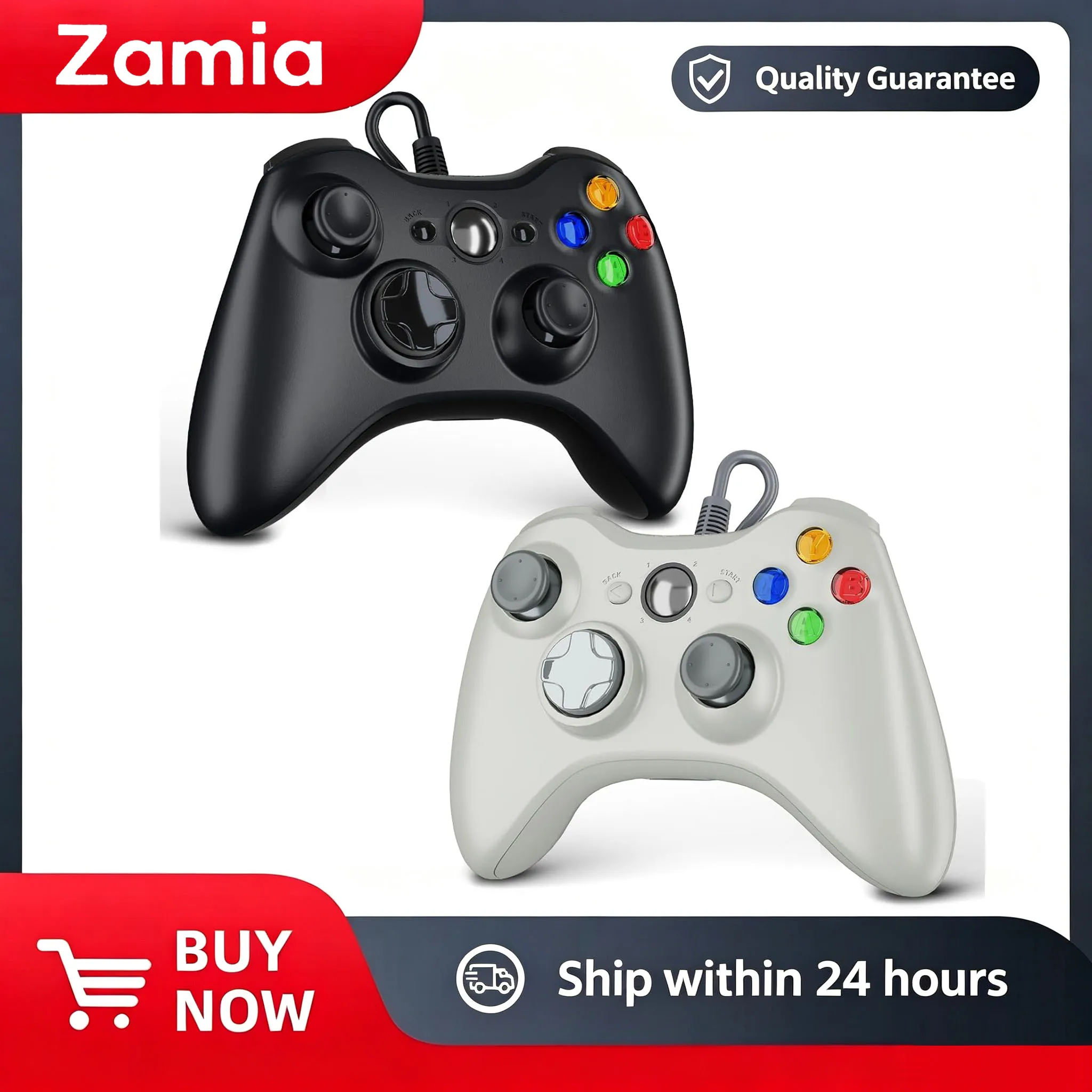 Zamia Wired Controller for Xbox 360 Game with Dual-Vibration Turbo Compatible with Xbox 360/360 Slim and PC Window Joystick