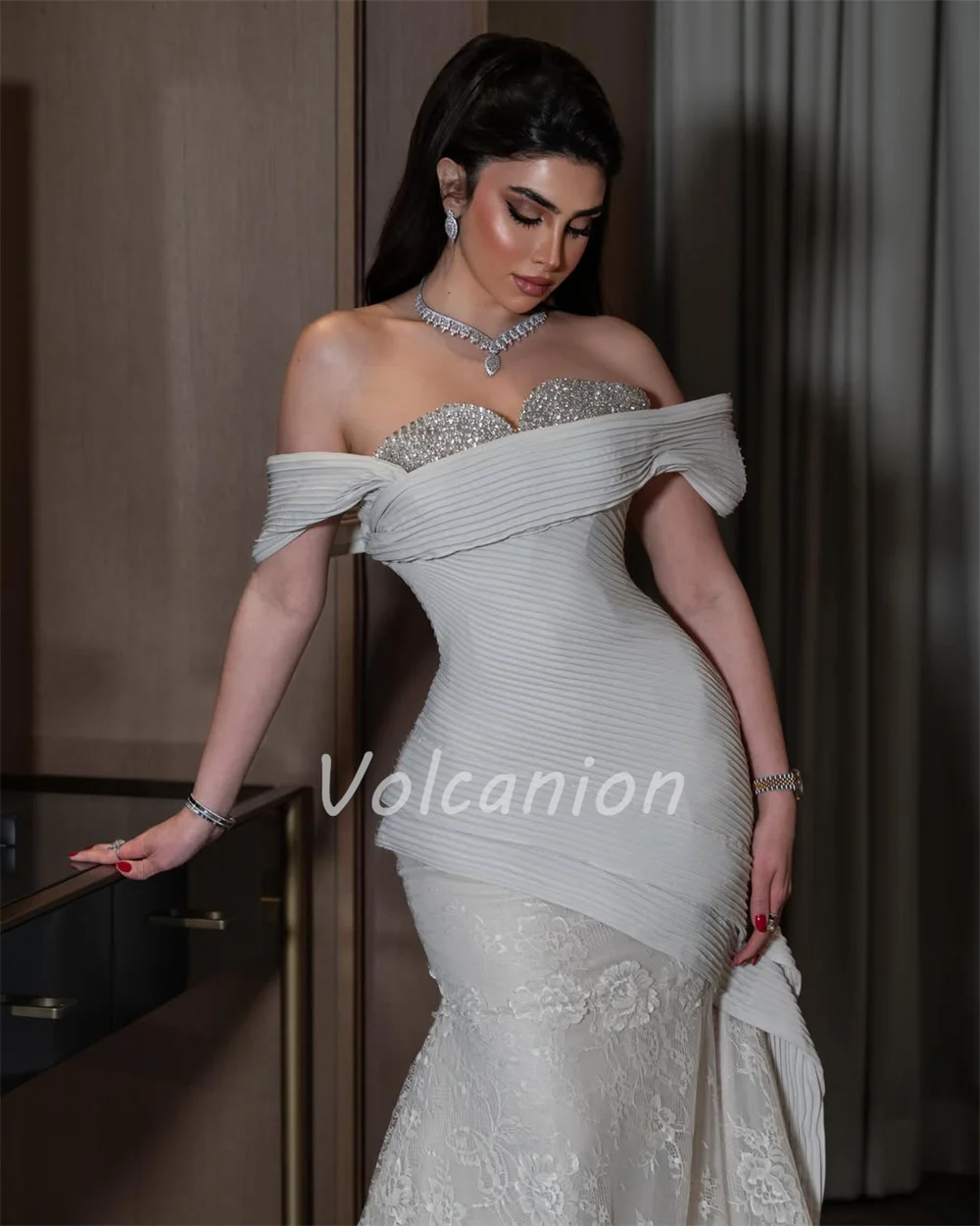 Customized Sparkle Jersey Pleat Sequined Pattern Mermaid Off-the-shoulder Long Bespoke Occasion Dresses Pastrol