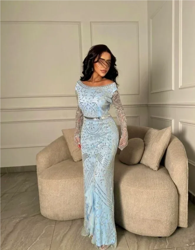 Customized Ankle Length Grace Beaded Full Sleeve Evening Gown Vestidos Elegantes Para Mujer Vestidos Elegantes Para Mujer فساتين