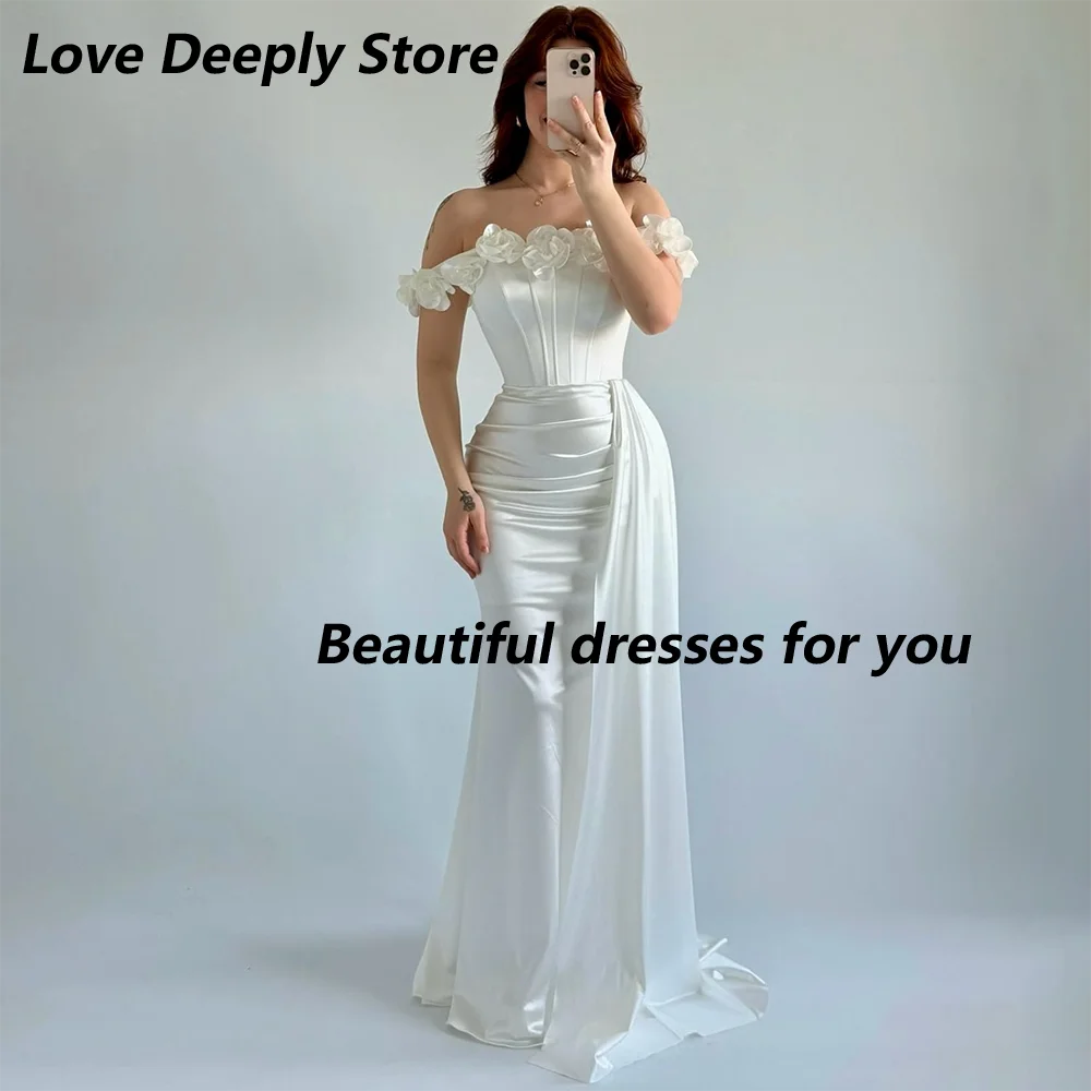 Elegant Mermaid Evennig Dress Customized Off Shoulder Flowers Satin Floor Length Prom Gown Wedding Guest Dress 2026