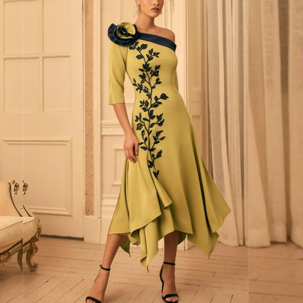 Customized Elegant Off-the-shoulder Wedding Party Dress for Banquet Applique A-line Midi Dresses High Quality Classic