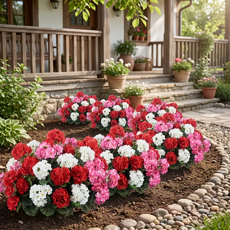 3Pcs Outdoor Colorful Artificial Geranium Flowers | Uv-Resistant Artificial Flowers, Durable Plastic Indoor and Outdoor Decorations, Outdoor Artificial Flowers Suitable for Weddings, Gardens, Patios, Front Porches, Balconies, Windowsills, Outdoor...