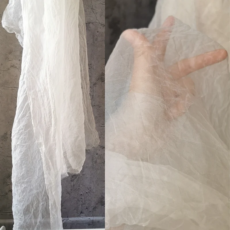 Clear and Pure Color Hazy and Wrinkled Silk Mulberry Silk Organza Silk Wabi Sabi Artistic Hanfu Fabric Cloth