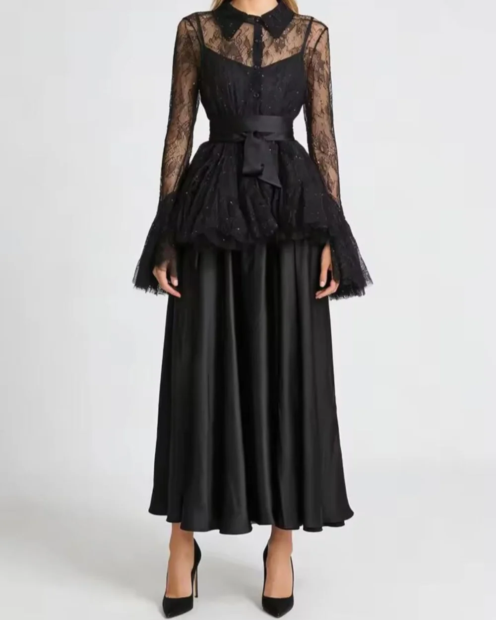 Customized Fashion Charmeuse Pleat Sash A-line O-Neck Midi Bespoke Occasion Prom Dresses Chinese Style