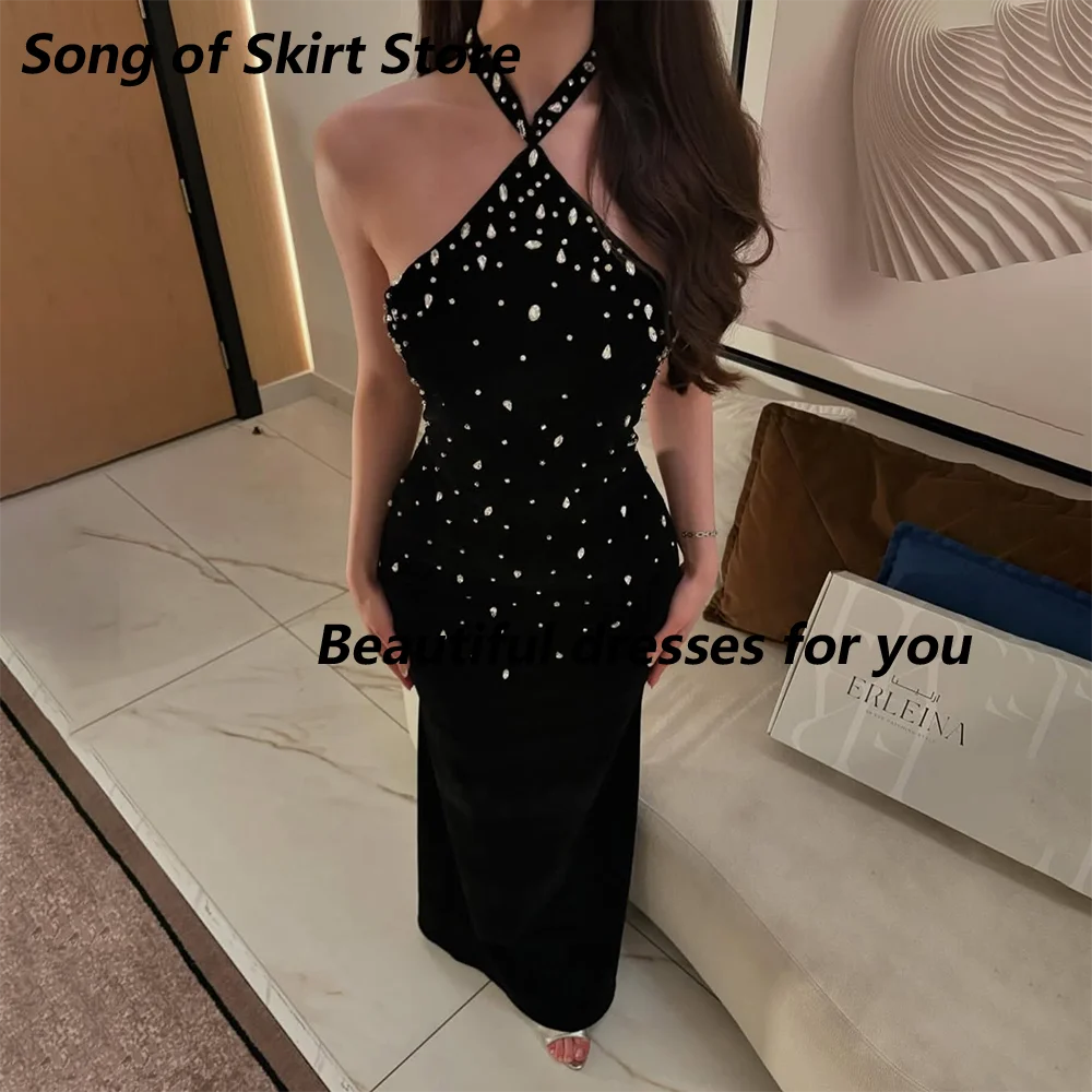 Customized Prom Dress Black Cross Strap Crystal Mermaid Long Formal Party Gown Elegant Women Wedding Guest Evening Dress