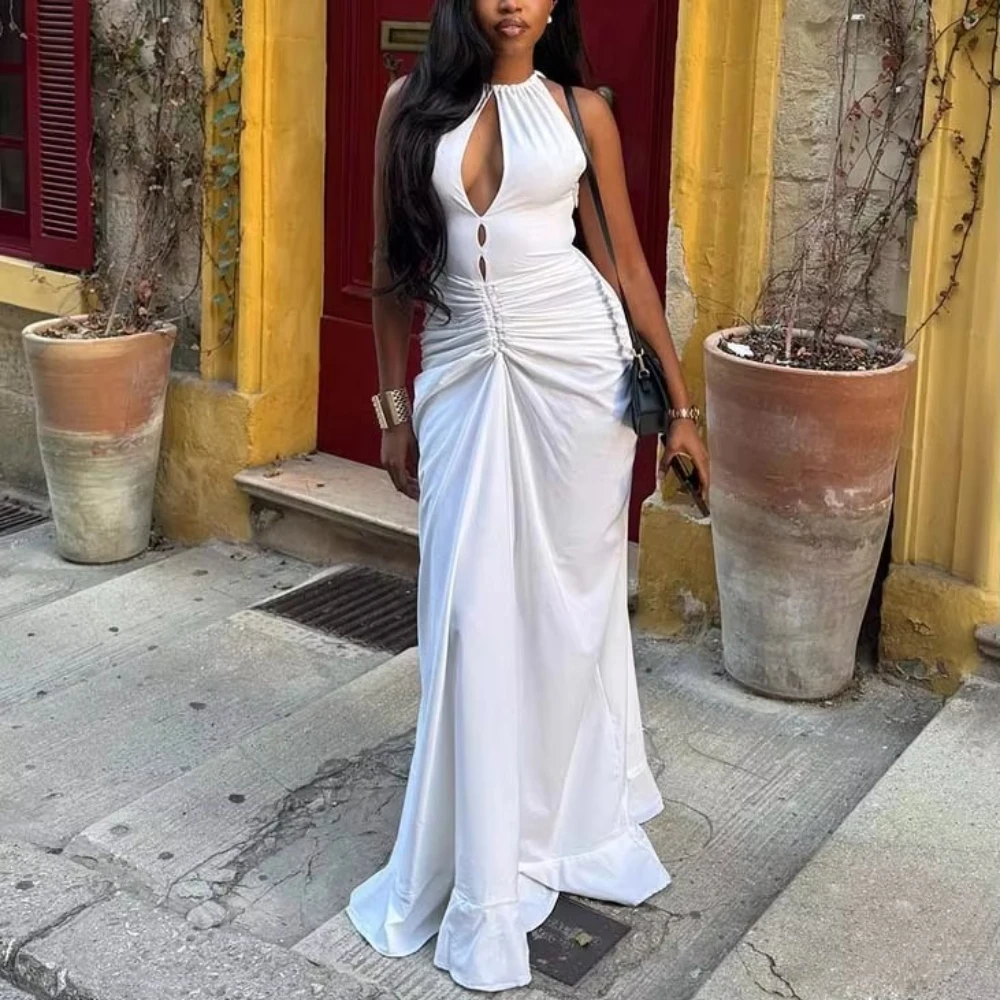 Fashion Sexy Prom Dresses Elegant Luxury Sleeveless Pleat Long Dress Exquisite High Quality evening Party Gowns Women Customized