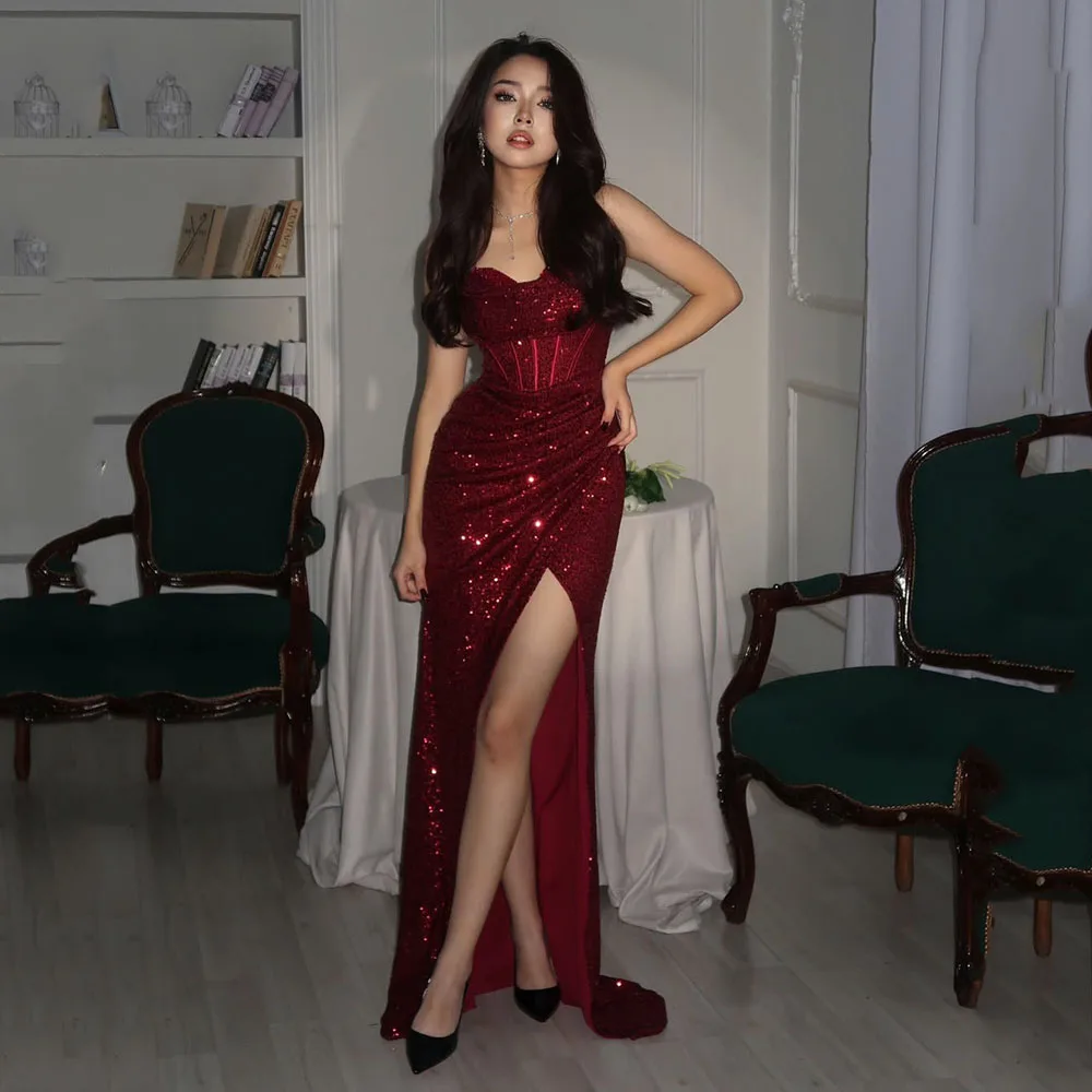 Msikoods Luxurious Prom Dress High Slit Sequin Formal Evening Gowns Women's Evening Dress Gala Gown Party Dress Customized
