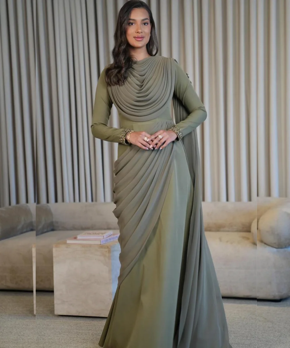 Customized Fashion Jersey Pleat Sequined Trumpet Scoop Neck Long Evening Dresses Luxury 2025 Exquisite