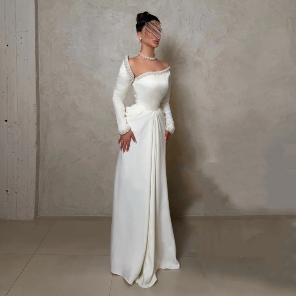 Customized Off-the-shoulder Glitter Beading Party Dress A-line Long Dresses Formal Evening Dress for Wedding Banquet