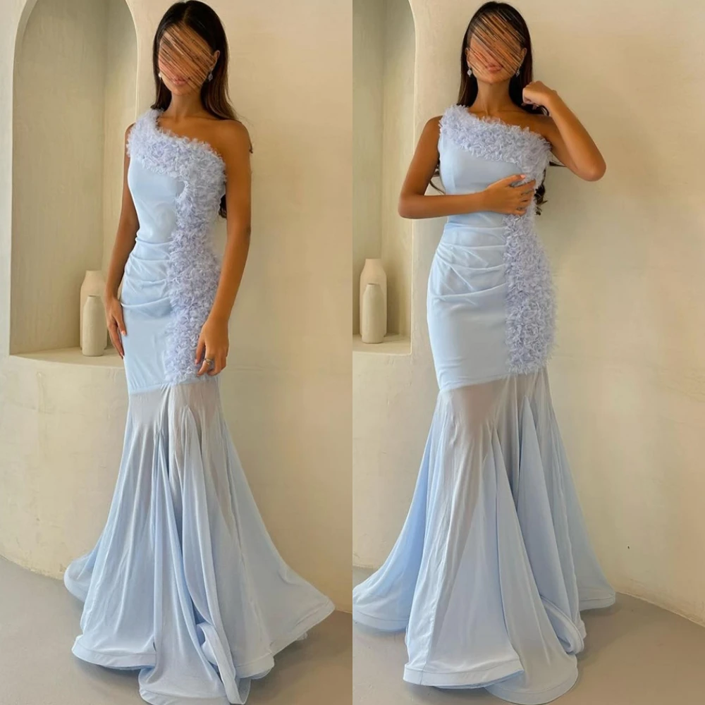 Customized Graceful Chiffon Mermaid Evening Dress Exquisite Tiered One Shoulder Prom Dress Sexy Sleeveless Celebrity Gowns
