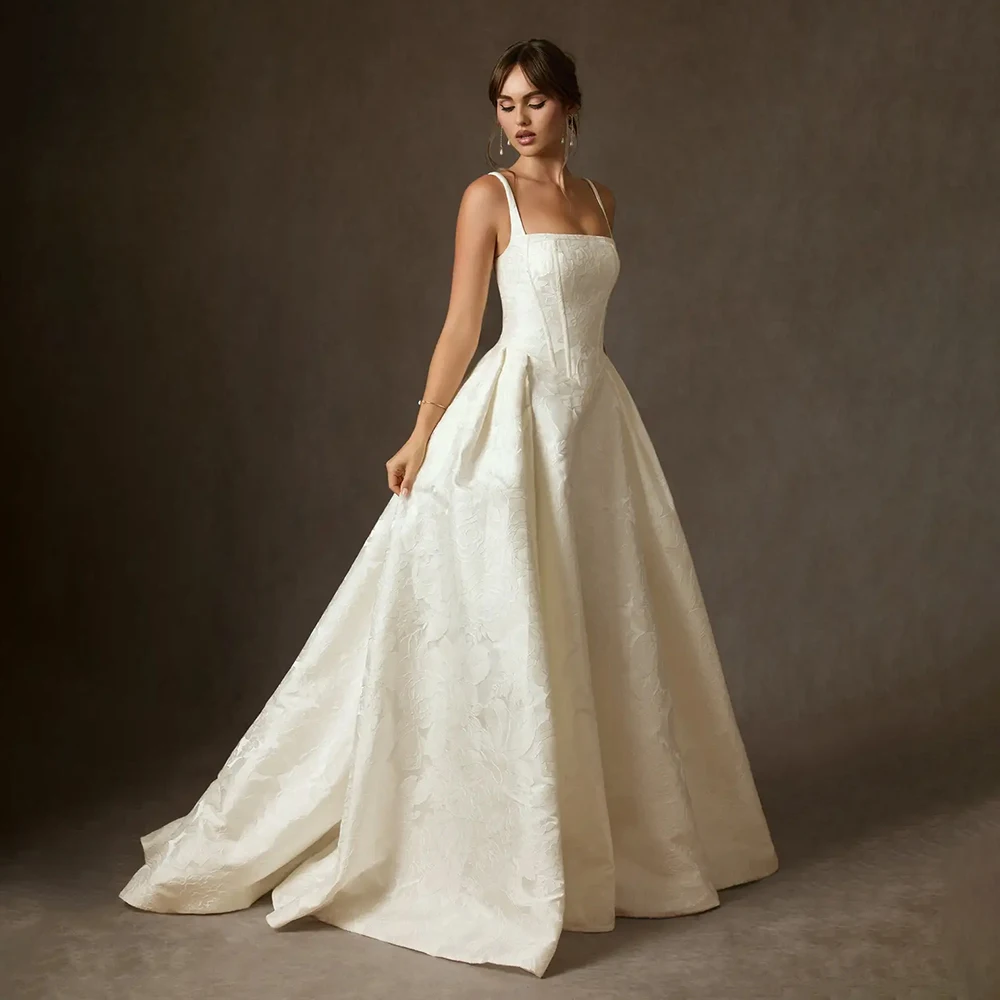 Luxury Lace Satin Wedding Evening Dresses A-Line Spaghetti Strap Sleeveless Draped Gowns Formal Occasion Princess Dress Vestidos