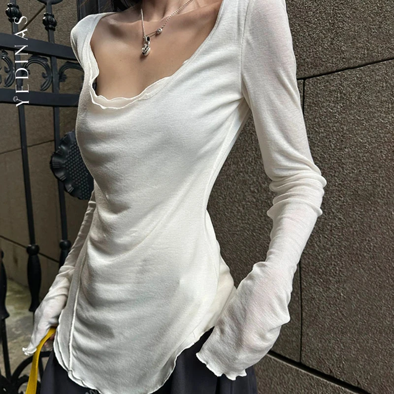 Yedinas Women's T-Shirt Long Sleeve Casual Korean Reviews Many Clothes Autumn Tops Spring Tees Female Clothing Chic T Shirts