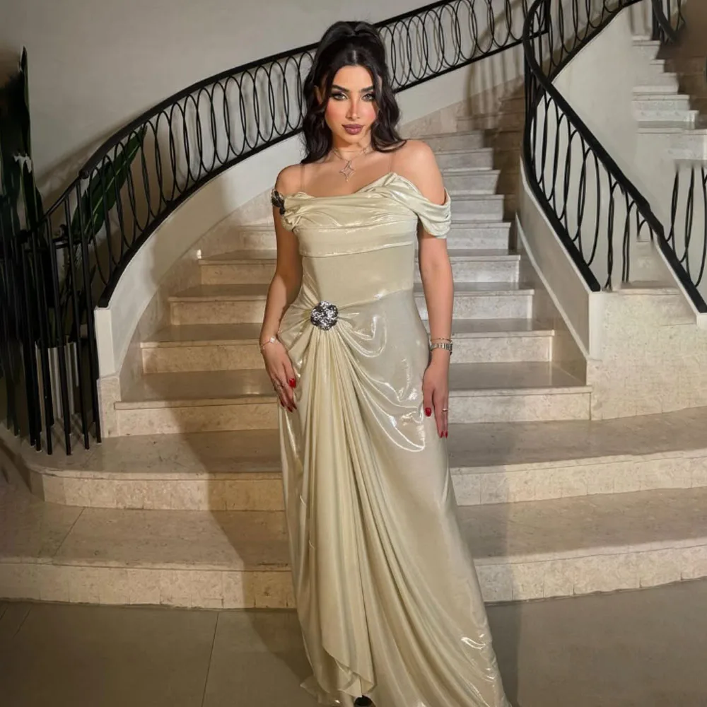 Customized High Quality Sleeveless Wrinkle Off Shoulder Floor Length Zipper Women Prom Grace Dresses Stain Gece Elbisesi Düğün
