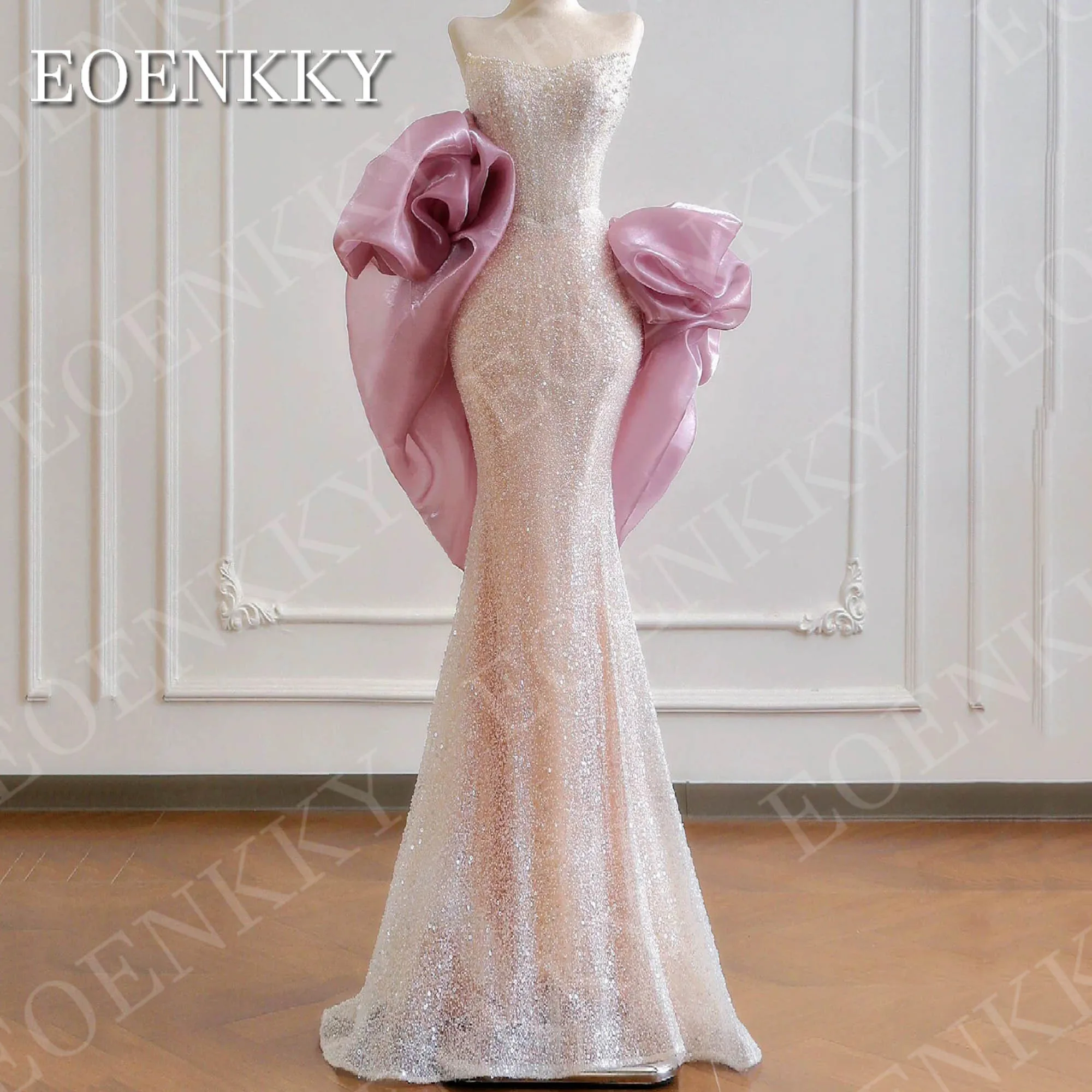 EOENKKY Luxury Mermaid Evening Dresses Strapless Prom Gowns Sequin Beaded Party Dress Off Shoulder Customized платье вечернее
