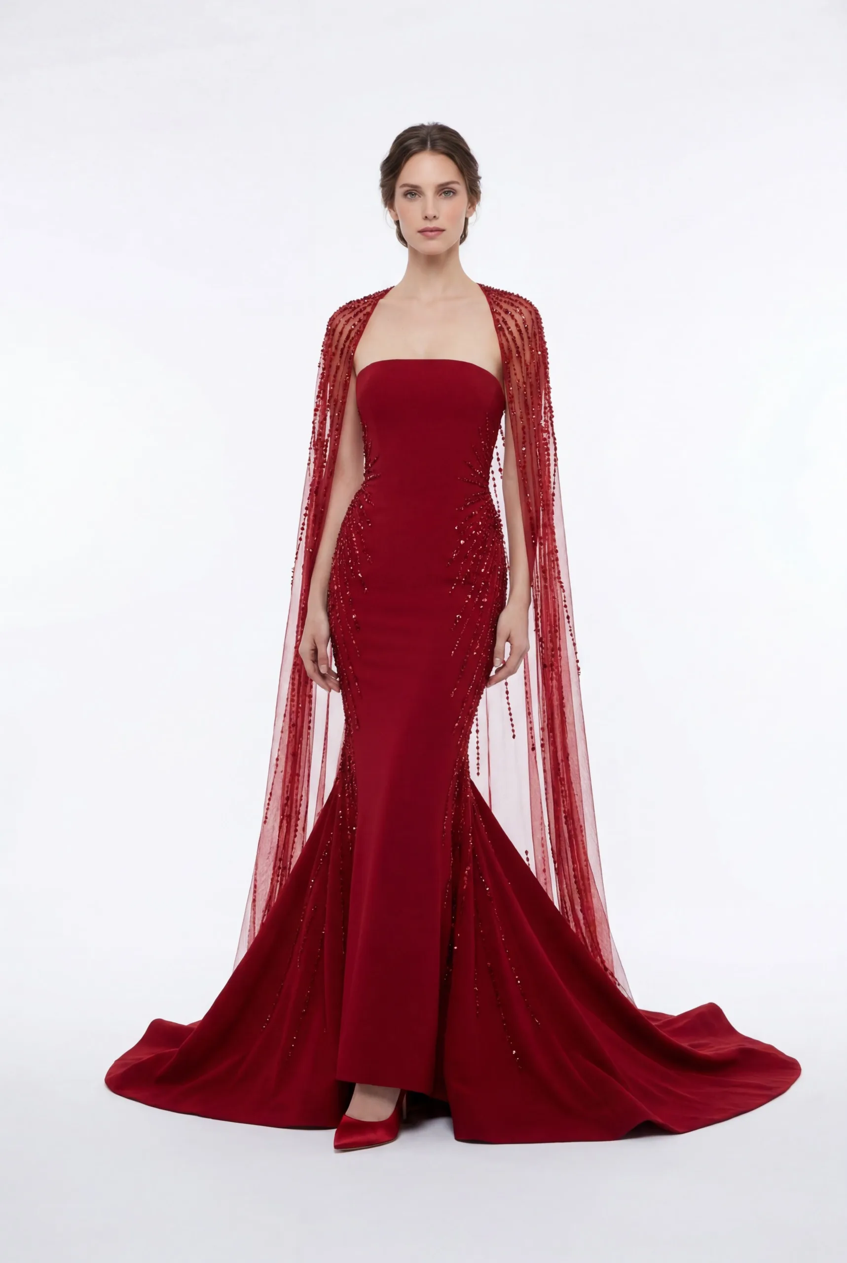Customized 2026 Formal Cocktail Dresses Mermaid Beaded Birthday Dress with Cape Pleated Party Gown Mini