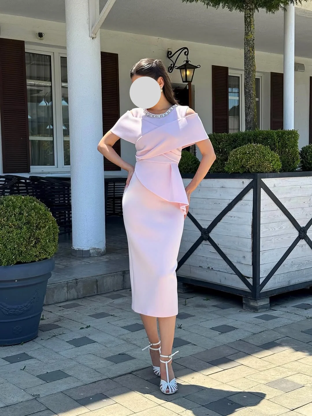 Customized Luxurious Evening Dresses Sheath Jewel Neck Pleats Satin Floor Length Women Prom Party Dresses Side Slit Sharon Happy