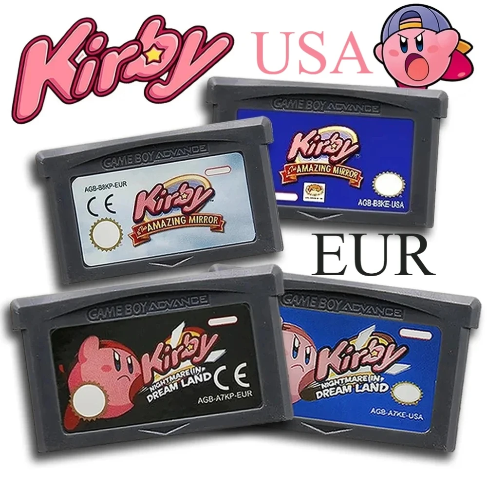 USA/EUR 32-Bit Video Game GBA Kirby Game Cartridge Console Card Amazing Mirror Nightmare in Dream Land for GBA NDS