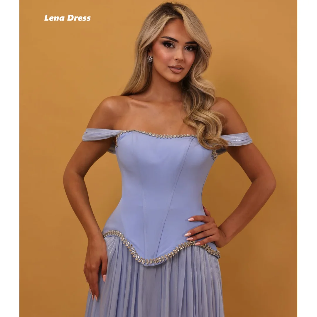 Lena Customized Evening Dresses Woman Elegant Party Dresses for Women Luxury Women's Evening Dresses Sky Blue Rhinestone A-line