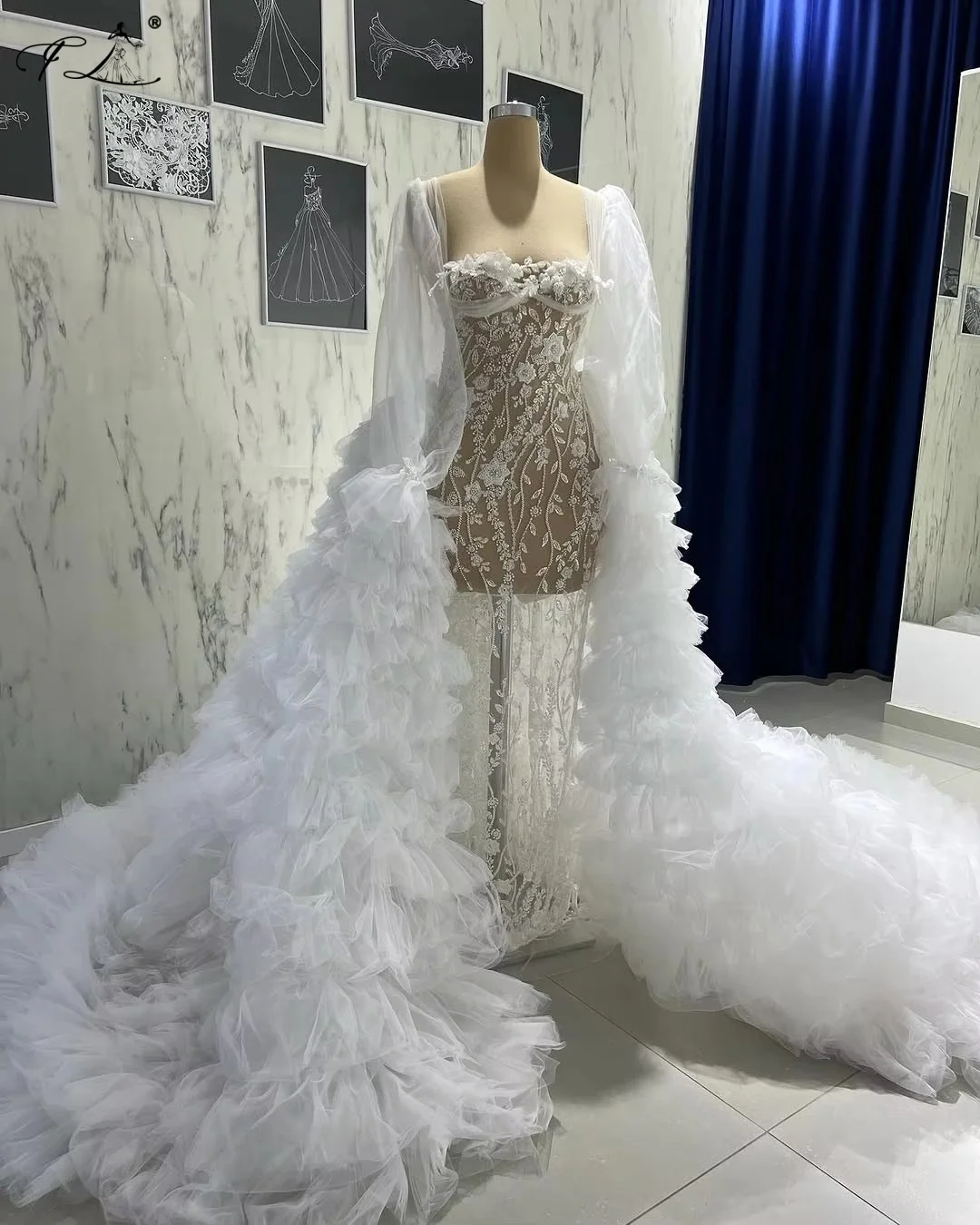 Grand White Evening Gown Exquisite Mermaid Evening Dresses Lace Hollow Detachable Train Folds Plus Size Party Dresses 2026 Woman