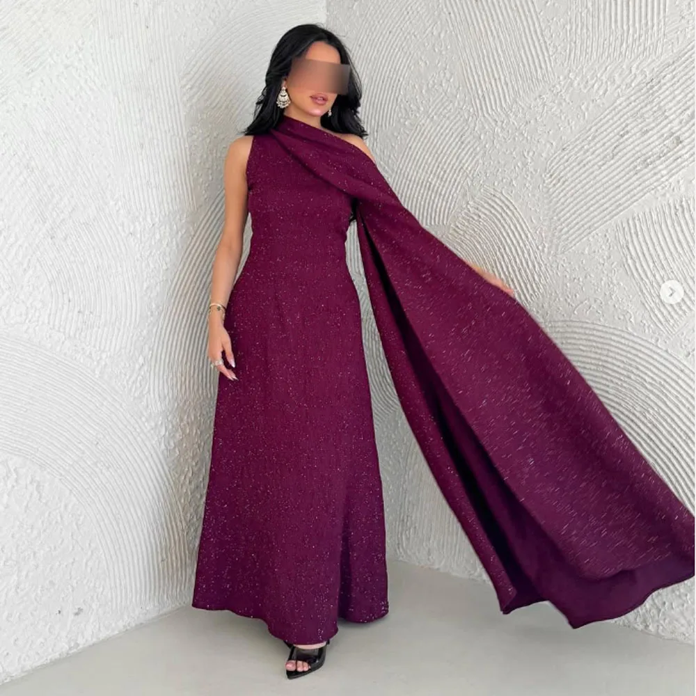 Customized High Quality One Shoulder Ankle Length Zipper Red Stain Evening Dresses Sleeveless Vestidos Para Casamento Convidados