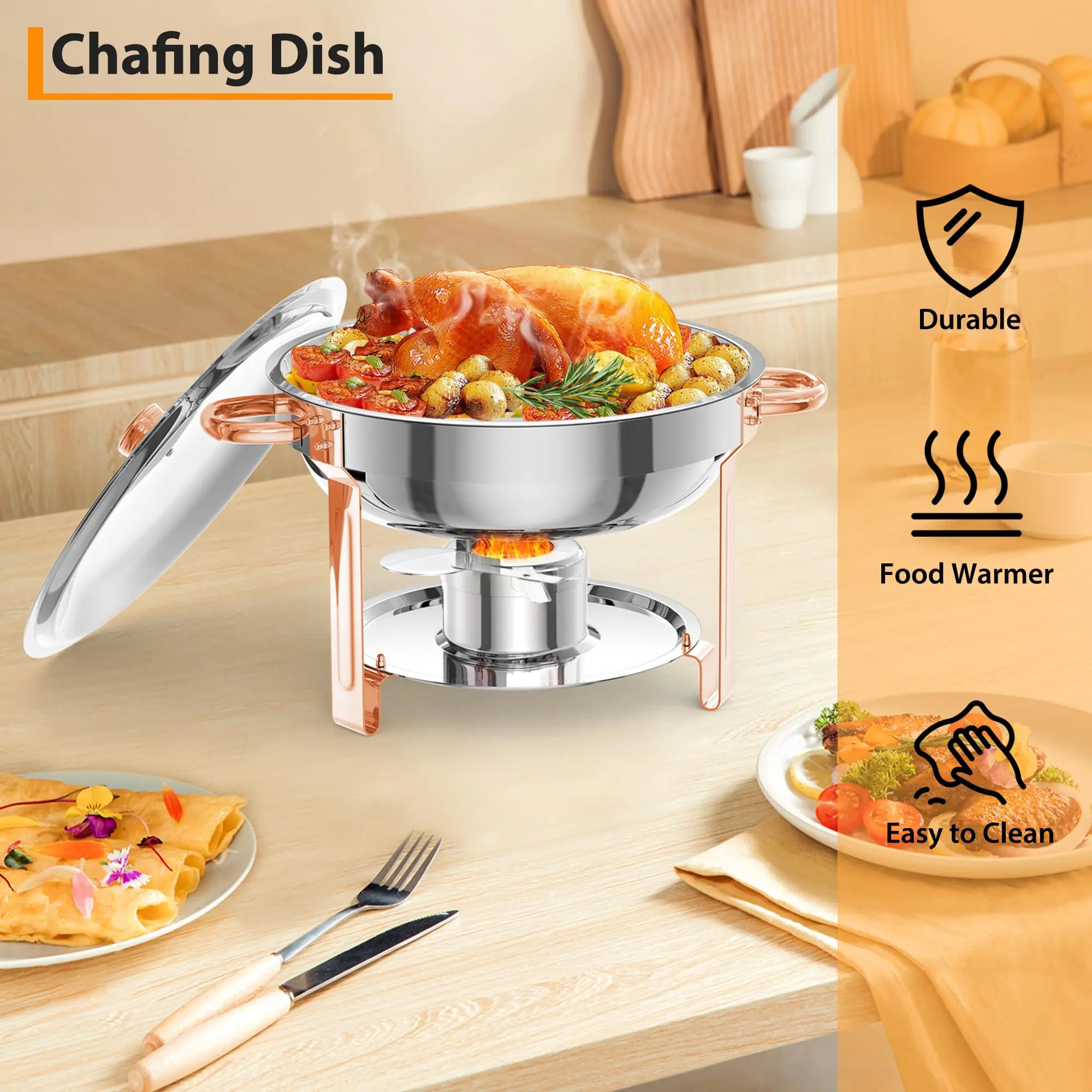 Réchauffeur de nourriture, réchauffeur de buffet 5L avec couvercle, cuillère et pince, plat chauffant pour aliments, réchauffeur de nourriture pour traiteur, buffets et fêtes