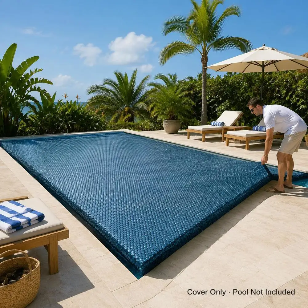 Couverture solaire pour piscine, bâche flottante pour piscine, couverture solaire en PE 417 cm noir et bleu, couverture de protection pour piscine, couverture de piscine extérieure