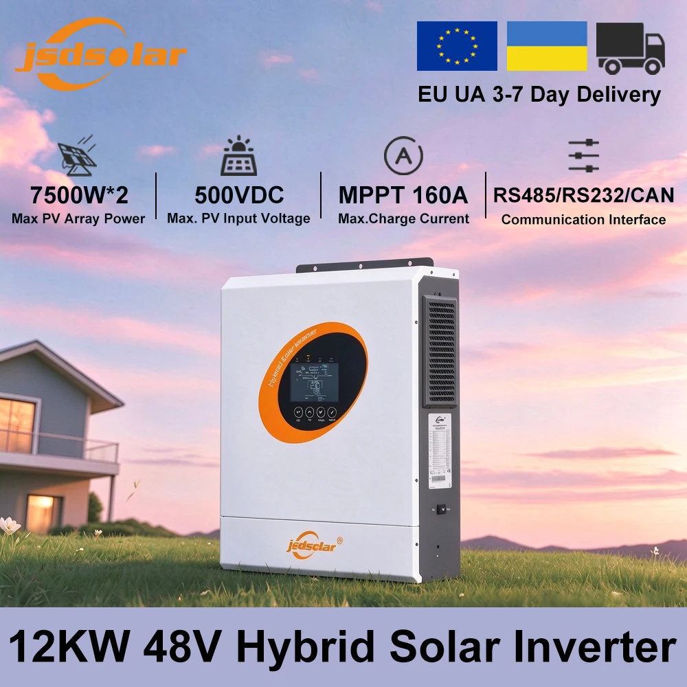 Jsdsolar 12KW 48V Onduleur Solaire Hybride 230VAC Onduleur Solaire Hors Réseau Sortie Onde Sinusoïdale Pure Chargeur Solaire MPPT 160A Double Entrée PV WiFi Intégré RS232 RS485 Onduleur Solaire