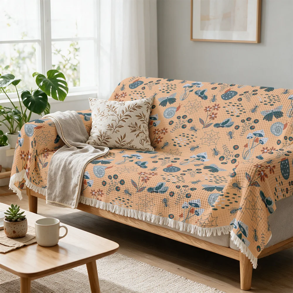 Plaid Premium Bohème à Imprimé Floral pour Canapé, Couverture Décorative pour Lit, Linge de Maison Botanique Cottagecore pour Salon
