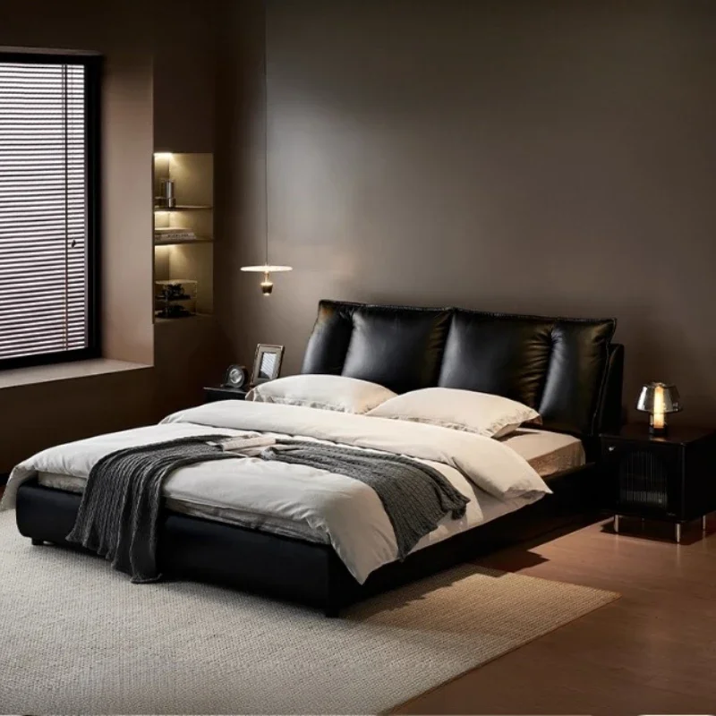 Luxuriöses Kingsize-Doppelbett, Queen-Size-Bettgestell, schwarz, 180x200cm, Bett mit Holzkopfteil, modernes Doppelbett, Schlafzimmermöbel