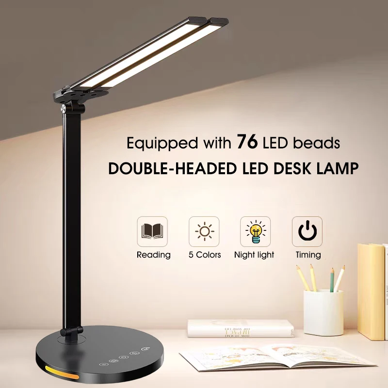LED-Schreibtischlampen für das Heimbüro, helle LED-Schreibtischlampe mit doppeltem Schwenkarm und USB-Ladeanschluss, augenschonende Aufgabenlampe für Arbeitsstudien